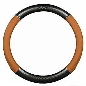 Bọc vô lăng TTAUTO cho xe ô tô có logo MAZDA chất liệu da vân carbon cao cấp (Đen Nâu)