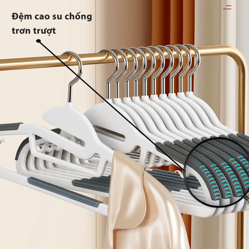 Combo 10 móc treo quần áo chống trượt xoay 360 đa năng, chất liệu nhựa siêu bền, màu giao ngẫu nhiên- hàng chính hãng