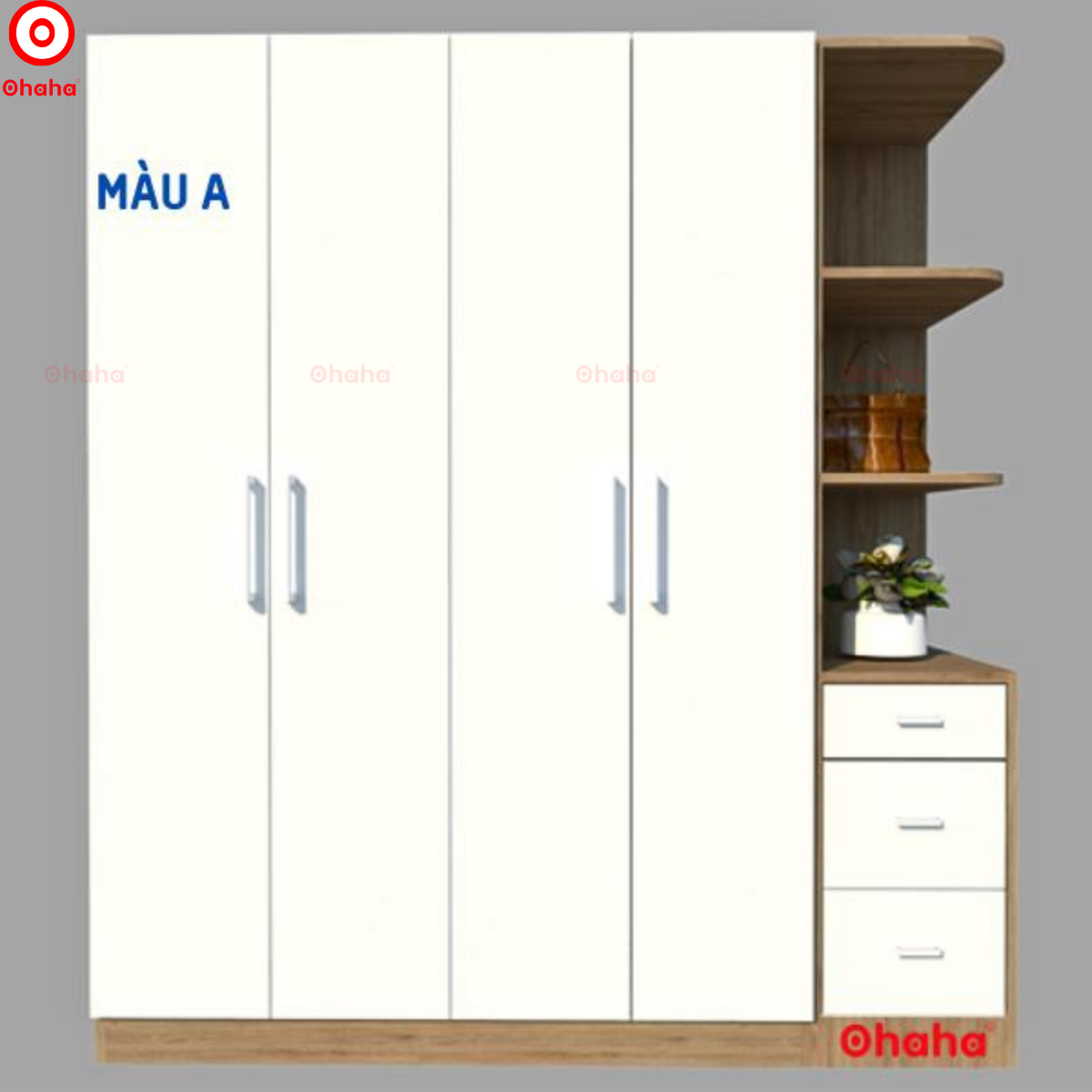 TỦ QUẦN ÁO GỖ CÔNG NGHIỆP CAO CẤP 4 CÁNH OHAHA - TQA002