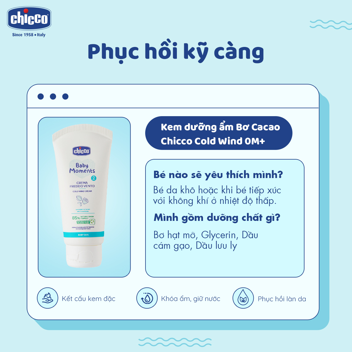 Kem dưỡng ẩm Bơ Cacao Chicco Cold Wind cho bé 0M+ 50ml