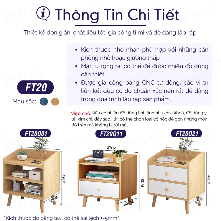 Tủ Tab Đầu Giường Mini FIVO Mẫu FT20 Có Hộc Tủ Tiện Lợi Phong Cách Đơn Giản, Phù Hợp Cho Mọi Kiểu Nhà, Sản Phẩm Nội Thất Lắp Ráp Thông Minh