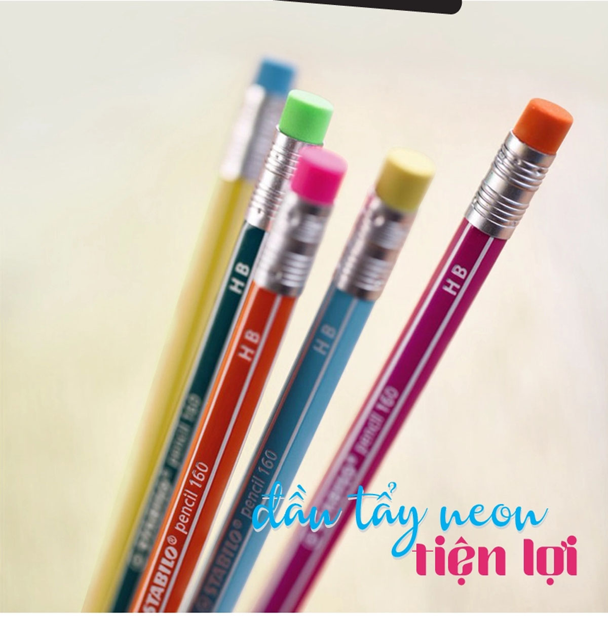 Hộp 12 cây bút chì gỗ STABILO Pencil 160 - Hộp 12 cây thân màu hồng + Gôm tẩy ER198 (PC2160P/12-HB+)