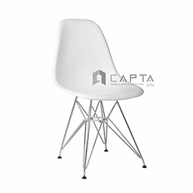 Ghế ăn thân nhựa ABS màu trắng DSR-S7 Nội thất Capta Ghế cafe-fastfood thân nhựa chân thép mạ chrome