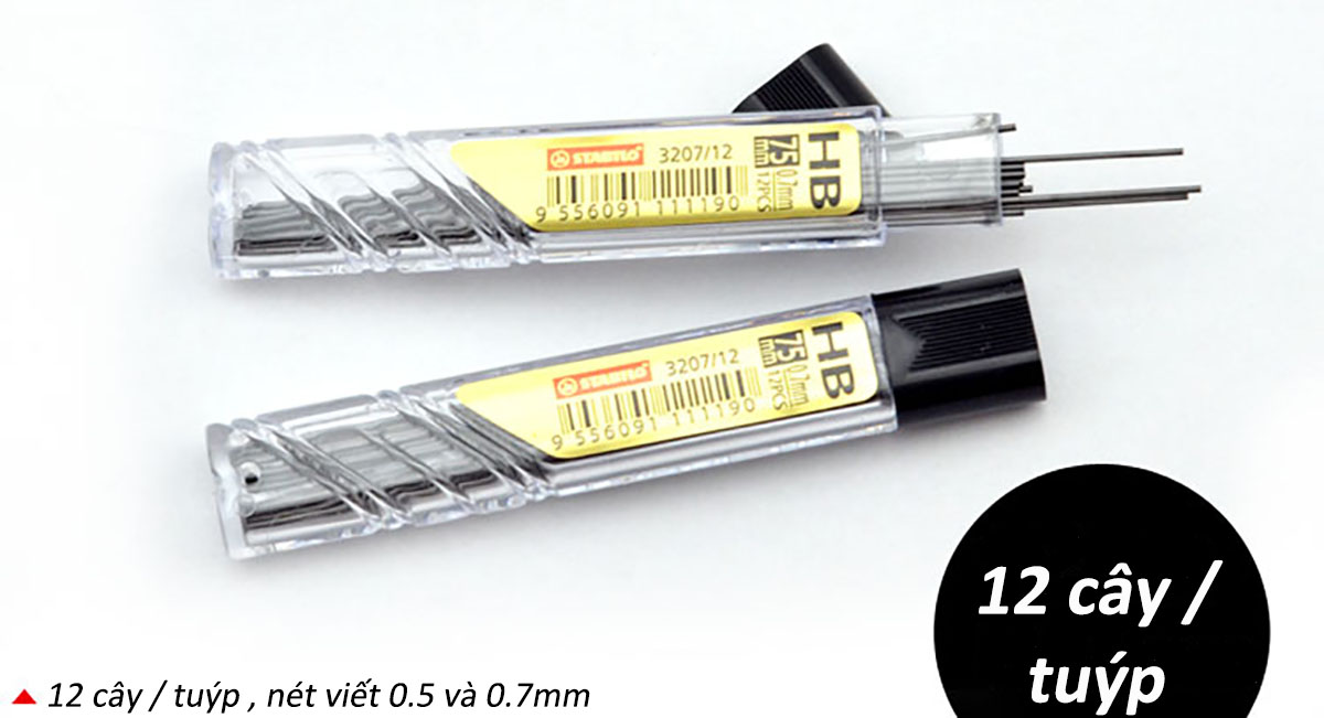 Hộp tuýp Ruột chì bấm STABILO - Hộp 12 tuýp ruột 0.7mm/ 2B (PC3207R12/12-2B)