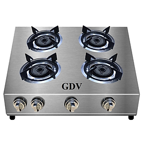 Bếp Gas Khè Công Nghiệp Vuông Inox GDV 4 Lò Đốt - Hàng Chính Hãng