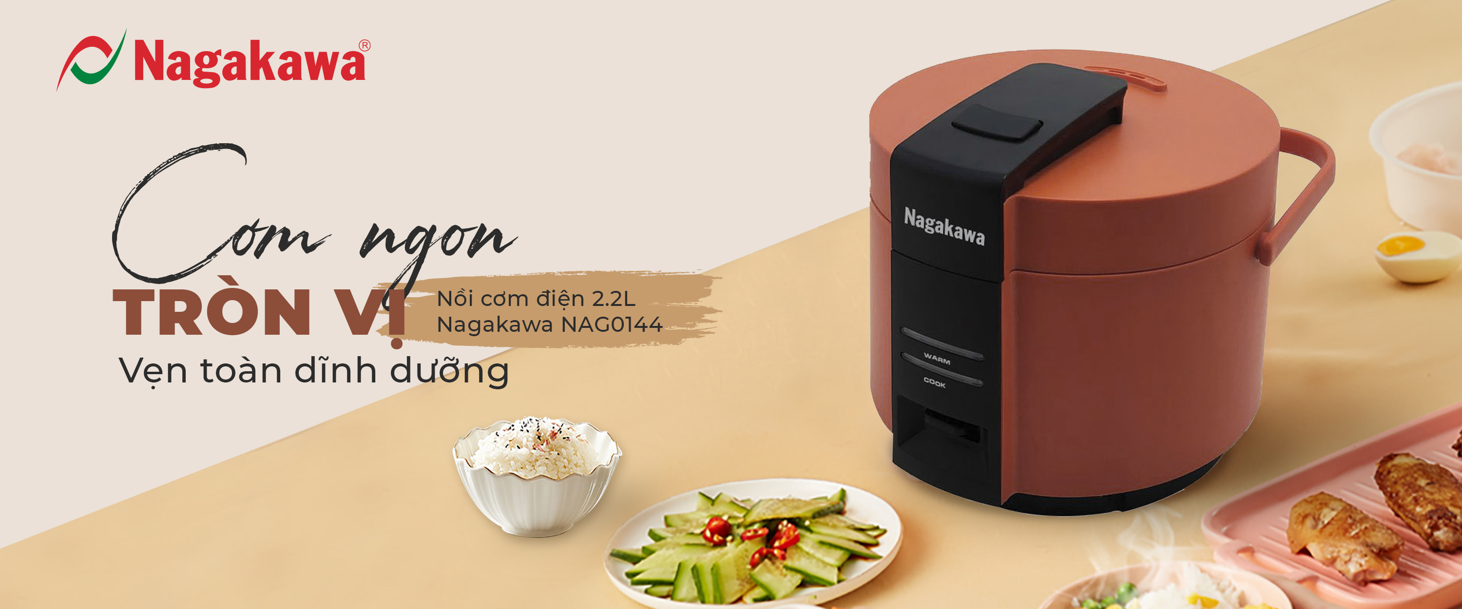 Nồi cơm điện Nagakawa NAG0143 - Dung tích 1.8L - Bảo hành 12 tháng - Hàng chính hãng
