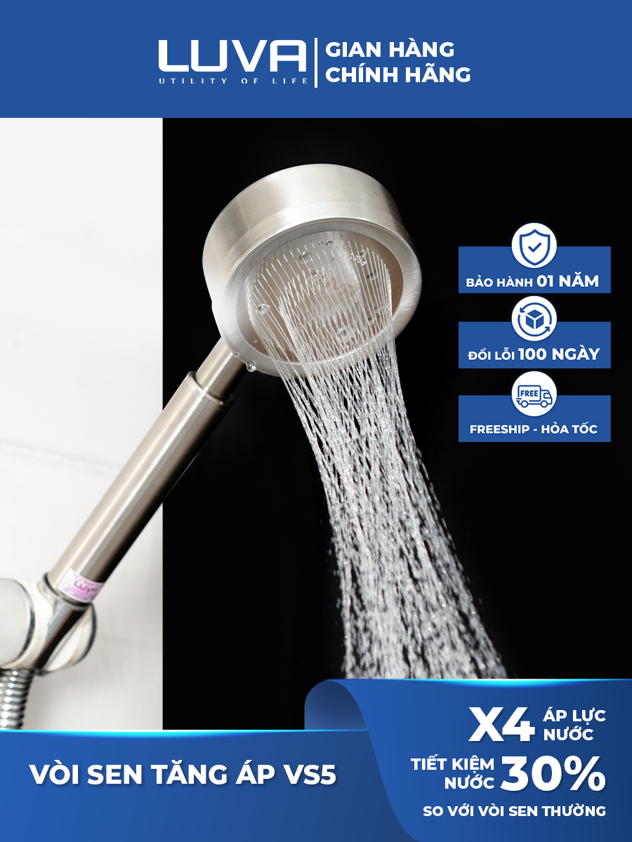 Vòi Sen Tăng Ấp LUVA VS5 Inox 304, Bảo Hành 1 Năm, Đổi Lỗi 100 Ngày, Phun Nước Dạng Xoắn Ốc