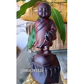 TƯỢNG CHÚ TIỂU TÙY DUYÊN THONG DONG BẰNG GỖ TRẮC ĐỎ ĐEN KT CAO 20CM 
