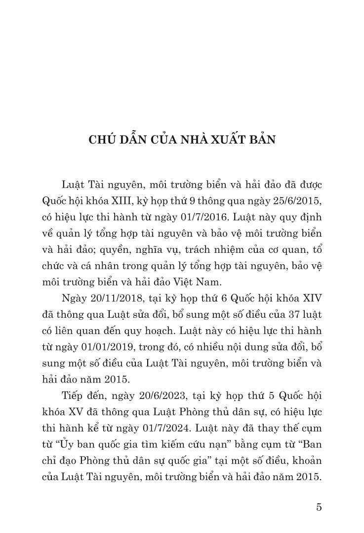 Luật tài nguyên, môi trường biển và hải đảo năm 2015 (sửa đổi, bổ sung năm 2018, 2023)