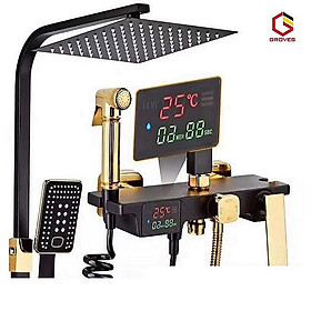 Sen cây tắm  bảng hiển thị nhiệt độ màu đen ánh vàng GS  7749, đẹp sang trọng quý phái, ko dùng điện mà vẫn hiện nhiệt độ