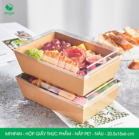 MFHP4N - 20.5x15x6 cm - 50 hộp giấy kraft thực phẩm màu nâu nắp Pet, hộp giấy chữ nhật đựng thức ăn, hộp bánh nắp trong