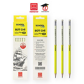 Hộp 12 bút chì gỗ 2B Hồng Hà kèm đầu tẩy  ABC Plus - 3566 chuyên dùng viết, vẽ phác thảo