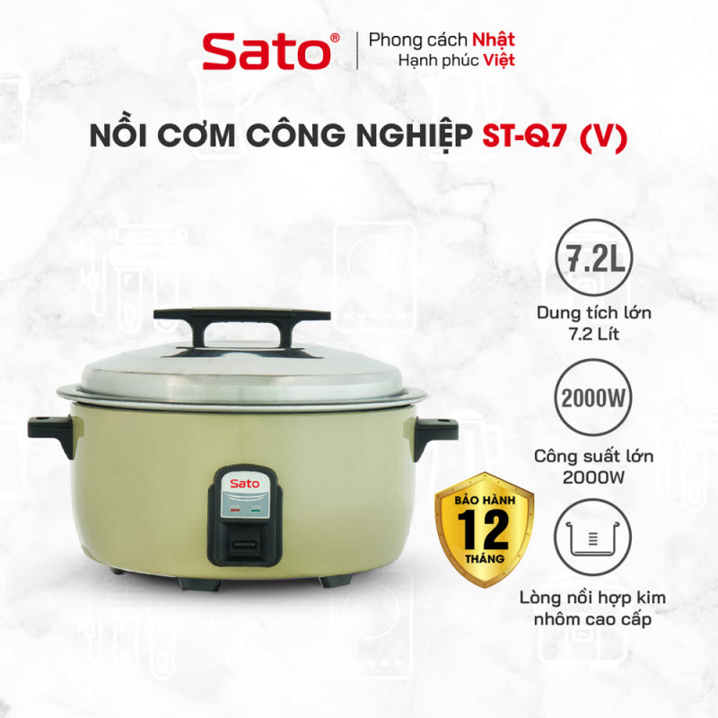 Nồi cơm điện công nghiệp SATO Q7 7.2 Lít (Quà tặng: 1 Ấm siêu tốc SATO 1.8L) - Miễn phí vận chuyển toàn quốc - Hàng Chính Hãng