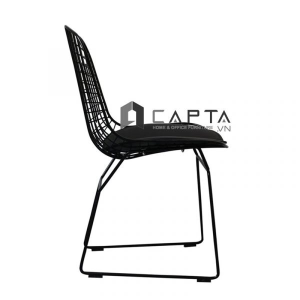 Ghế cafe fastfood ngoài trời BERTOIA-2 Nội thất Capta.vn Ghế ăn sắt sơn tĩnh điện nệm PVC màu đen không tay có lưng tựa Outdoor