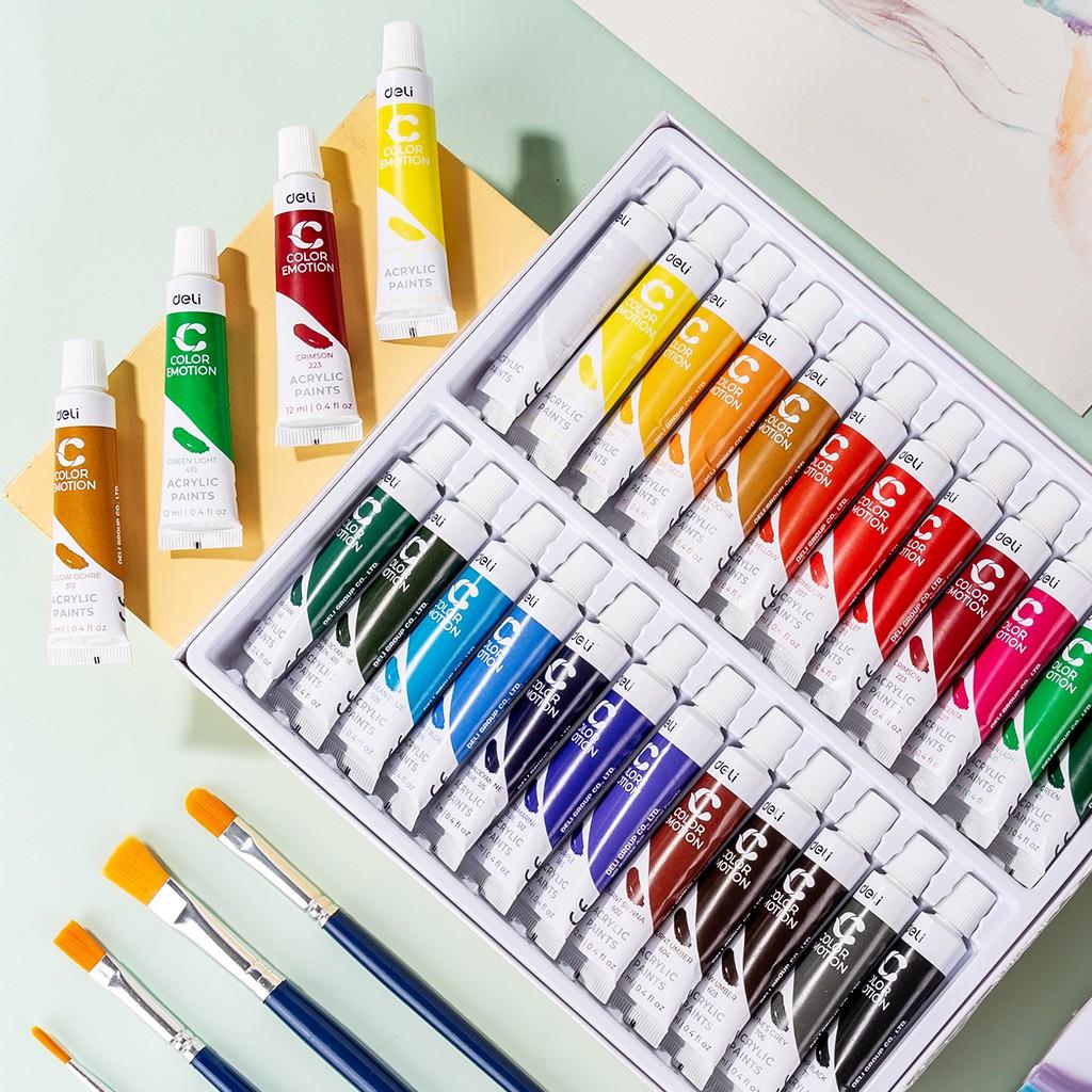 Màu nước Gouache dạng tuýp 12ml Deli 5/12/24 màu,Tặng kèm pallete Nhựa pha màu