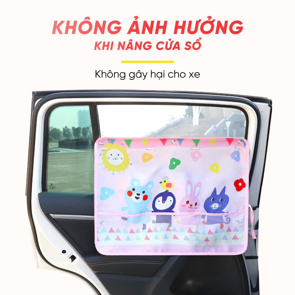 Rèm Vải Che Nắng Ô Tô Hàn Quốc Phối Hình Dễ Thương Có Gắc Hút