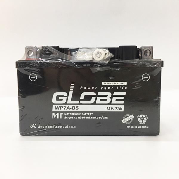 Bình ắc quy khô GLOBE WP7A-BS 12V-7AH ắc quy lùn thấp dành cho xe máy Atila, Spacy ,Vespa, Zip, Môtô