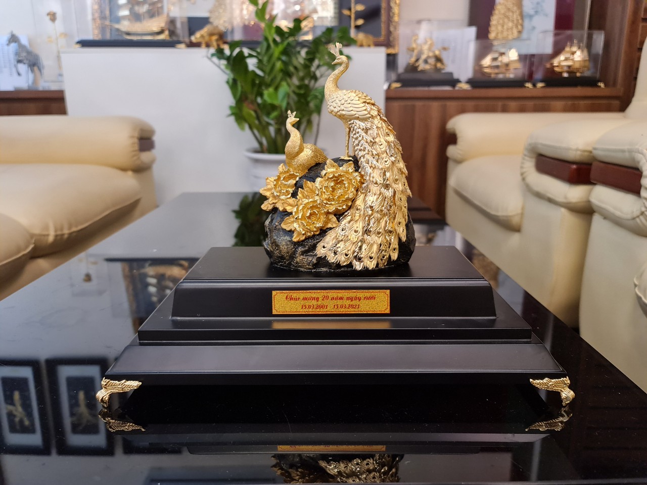 Tượng Đôi Chim Công Dát Vàng 24K MT Gold Art M09(29x17x34cm)- Hàng chính hãng, quà tặng dành cho sếp, khách hàng, đối tác