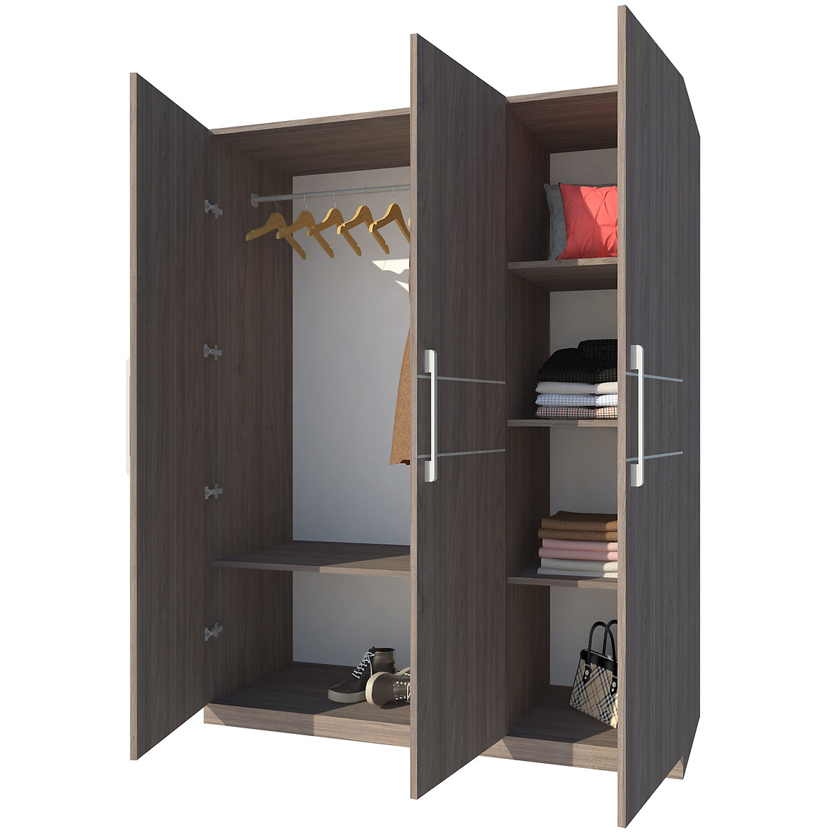 Tủ quần áo gỗ MDF Tundo 4 cánh 3 ngăn đứng màu óc chó 180 x 55 x 200cm