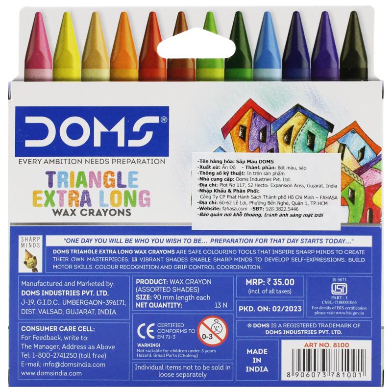 Hộp 12 Bút Sáp Màu Triangle Extra Long - DOMS 8100