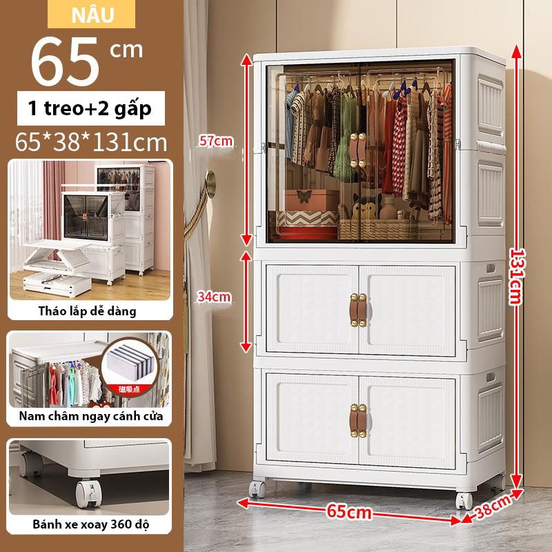 Tủ Nhựa Gấp Gọn Có Ngăn Treo Nubie Đựng Quần Áo Đồ Dùng Đa Năng, Tháo Lắp Dễ Dàng