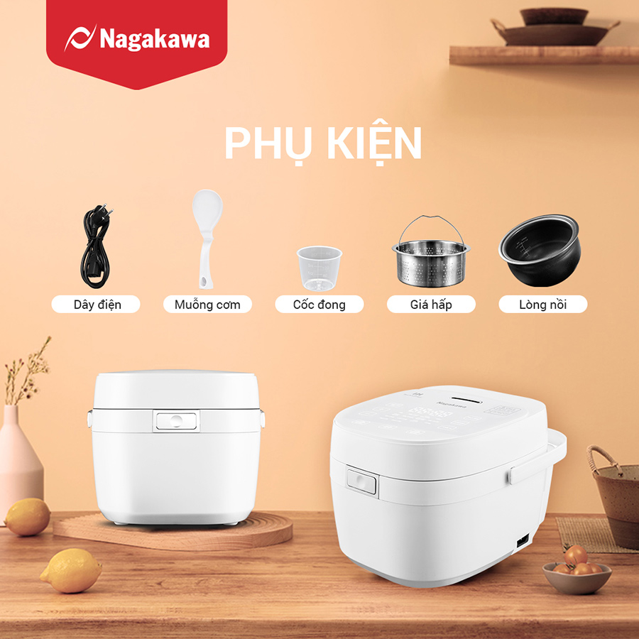 Nồi cơm điện cao tần Nagakawa NAG0140 (1.2L) - 12 chế độ nấu - Giảm tinh bột - Hàng chính hãng
