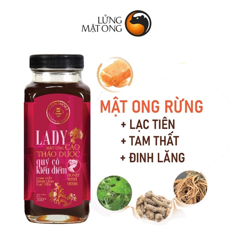 Mật ong thượng hạng - cao thảo dược Lady Honimore - dành cho Phụ nữ
(Mật ong rừng bổ sung cao Tam Thất, cao Lạc Tiên, cao Đinh Lăng)