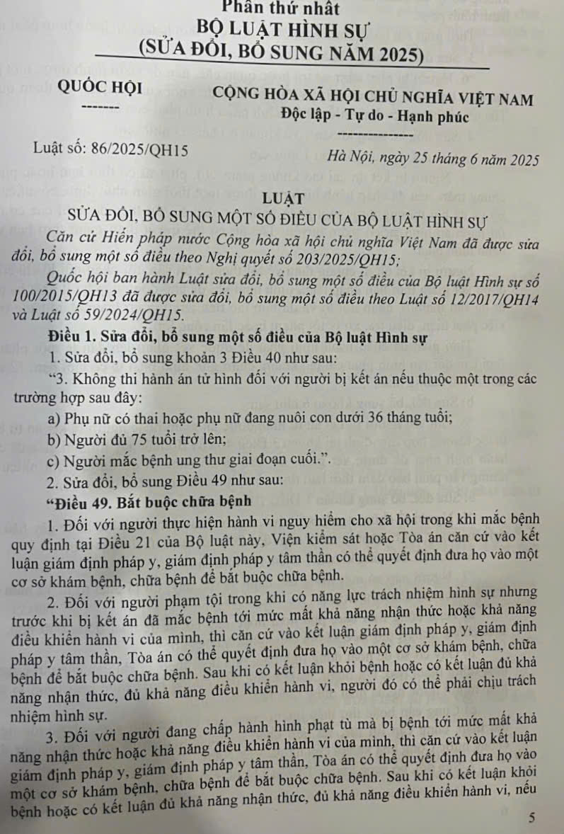 Bộ luật Hình sự, Bộ luật Tố tụng Hình sự (sửa đổi, bổ sung năm 2025, chưa hợp nhất)