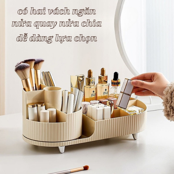 Kệ Đựng Mĩ Phẩm - Đồ Trang Điểm Để Bàn Xoay 360 Độ Sang Trọng, Hộp đựng mỹ phẩm, cọ trang điểm makeup