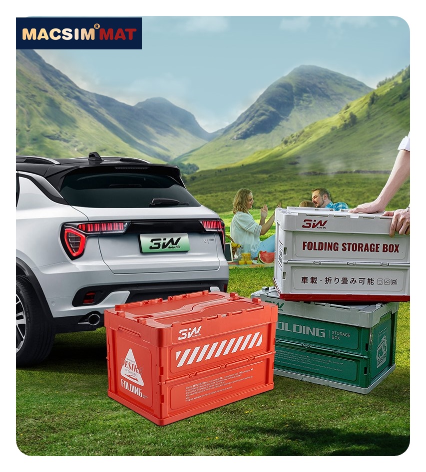 Hộp đựng đồ xếp gọn để cốp ô tô chất liệu PP cao cấp kích thước 52,5 cm x 36 cm x 34 cm nhãn hiệu Macsim 3W-màu cam