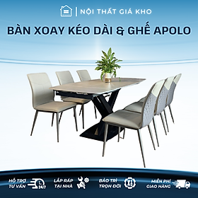 Bàn ăn mặt đá phiến xoay kéo dài 1m8 kết hợp ghế Apolo, Bàn ăn mặt đá 6 ghế 8 ghế