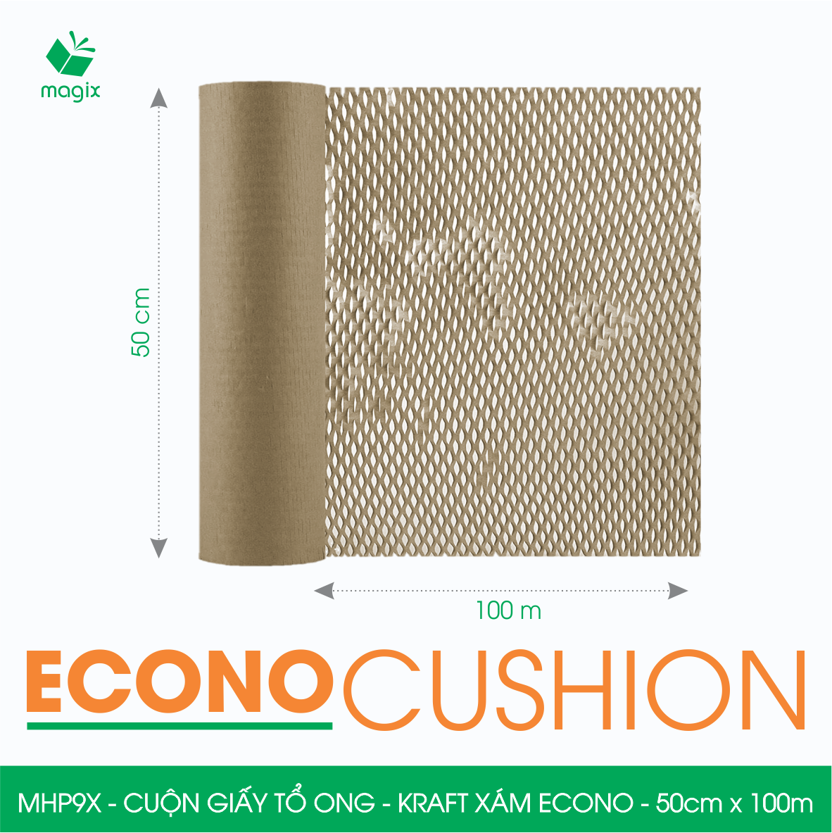 MHP9X - 50cm x 100m - Cuộn giấy tổ ong chống sốc - Kraft xám Siêu Tiết Kiệm ECONO