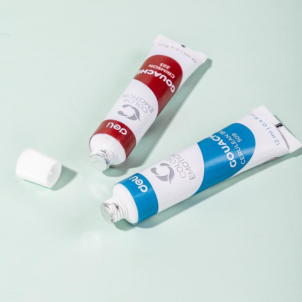 Màu nước Gouache dạng tuýp 12ml Deli 5/12/24 màu,Tặng kèm pallete Nhựa pha màu