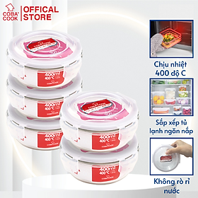 Bộ 5 hộp thủy tinh hộp đựng cơm trữ thức ăn thực phẩm trong tủ lạnh chịu nhiệt COBA
