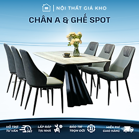 Bàn ăn mặt đá, bàn ăn mặt đá cẩm thạch trắng vân mây, đen mây, loang nâu kết hợp ghế spot