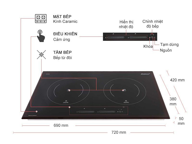 Bếp Đôi Điện Từ Âm Steba IK500 (3700W) – Hàng Chính Hãng