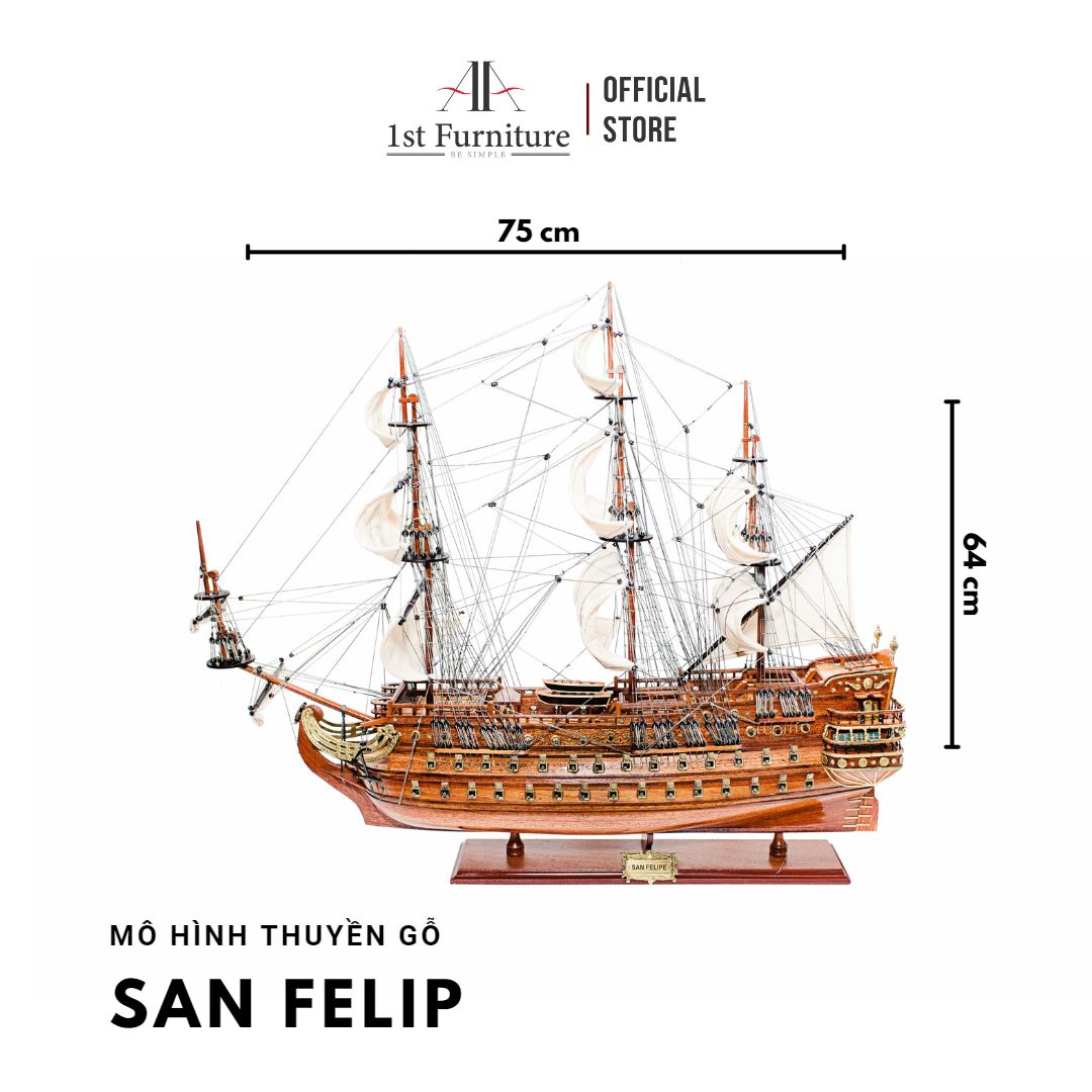Mô hình Thuyền Cổ SAN FELIPE cao cấp, mô hình thuyền gỗ tự nhiên sang trọng lắp ráp sẵn 1st FURNITURE