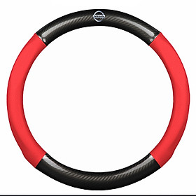 Bọc vô lăng TTAUTO cho xe ô tô có logo NISSAN chất liệu da vân carbon cao cấp (Đen Đỏ)