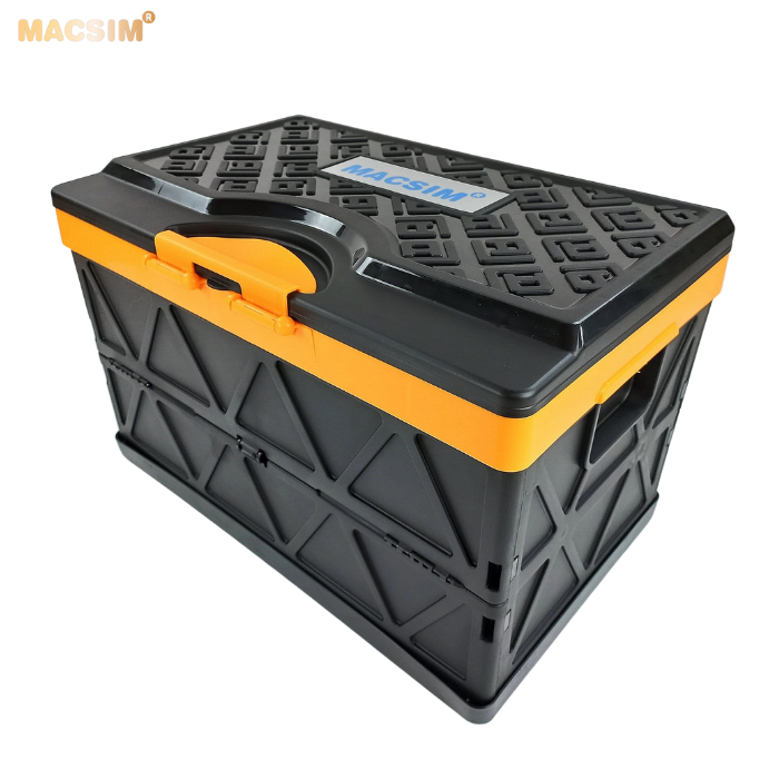 Hộp đựng đồ 48l màu đen pha cam xếp gọn kích thước 50cm x 32cm x 31cm - hộp đựng đồ trong cốp ô tô nhãn hiệu Macsim chất liệu PP cao cấp