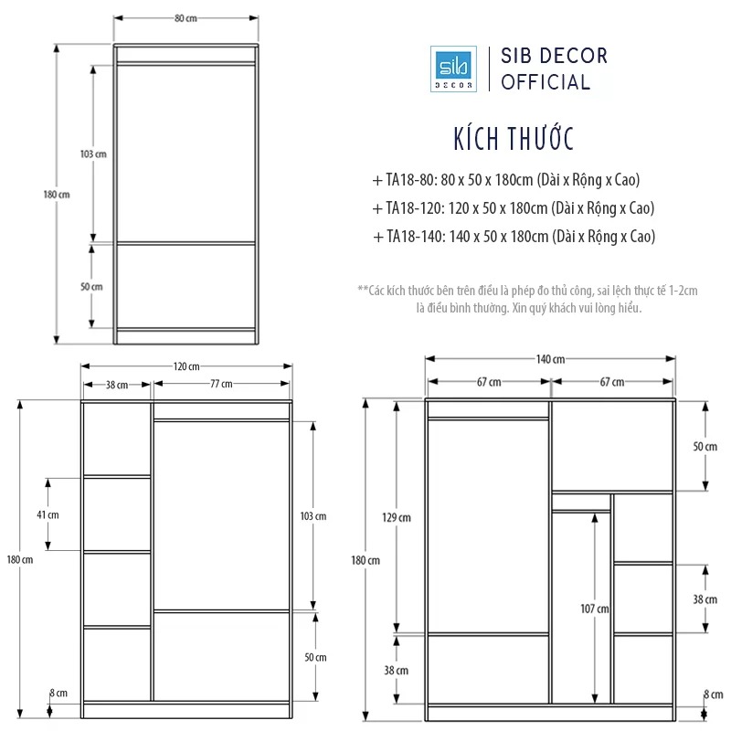 Tủ Quần Áo Đơn Giản Màu Trắng Phối Đen Thương Hiệu SIB Decor TA18