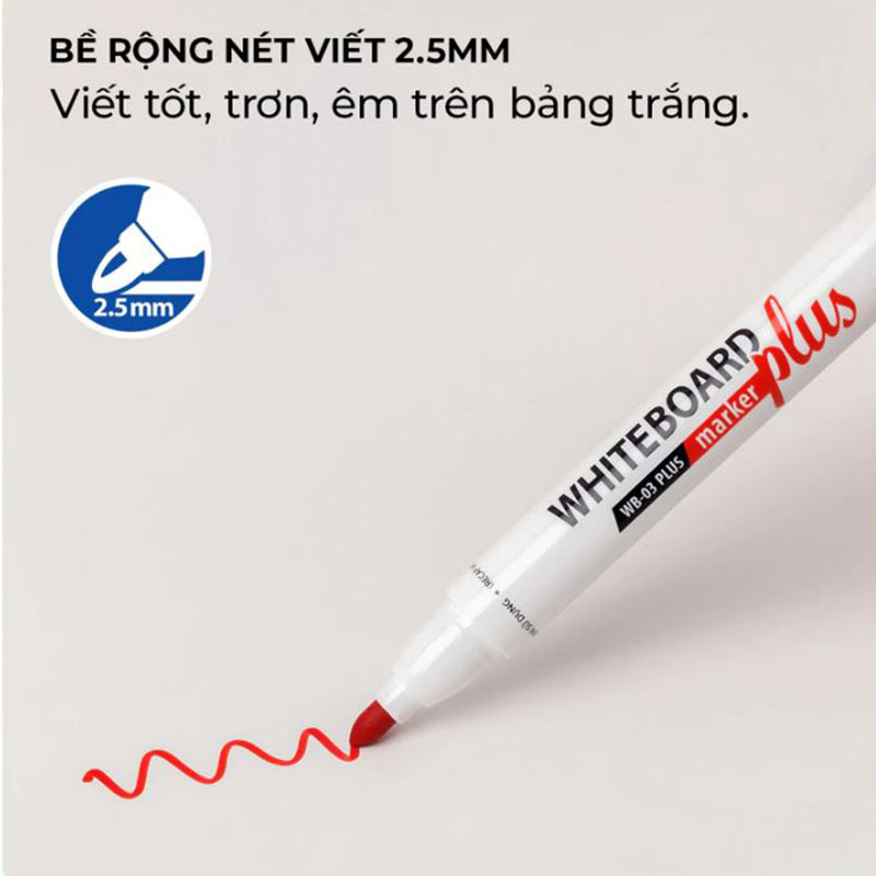 Bút viết bảng Thiên Long WB-03 Plus - Whiteboard Marker màu mực mới đậm nét hơn, dễ xóa sạch và an toàn cho da tay