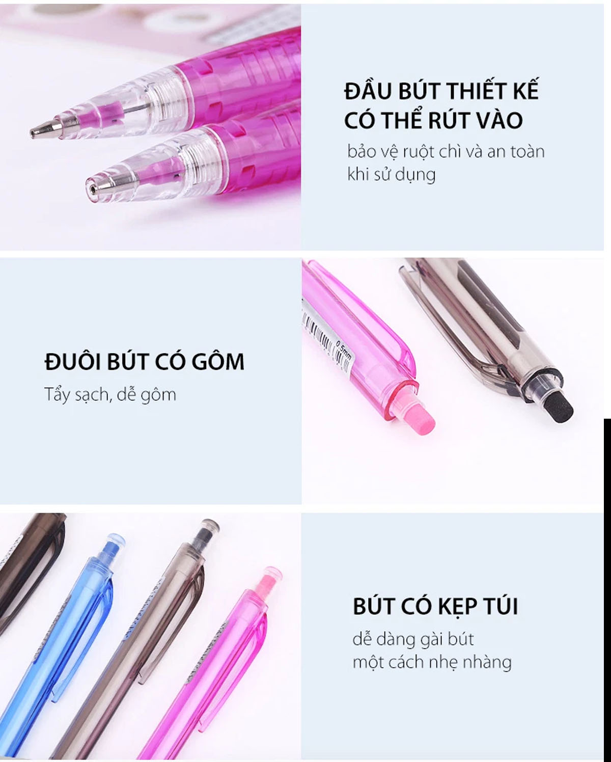 Hộp bút chì bấm STABILO - Hộp 12 bút nét 0.7mm + Tuýp 24 ruột 0.7 + Gôm tẩy ER198 (MP3557/12R+)