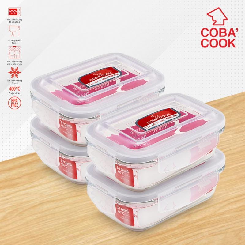 Bộ 4 Hộp Thủy Tinh Hộp Đựng Cơm Trữ Thức Ăn Thực Phẩm Trong Tủ Lạnh Chịu Nhiệt COBA