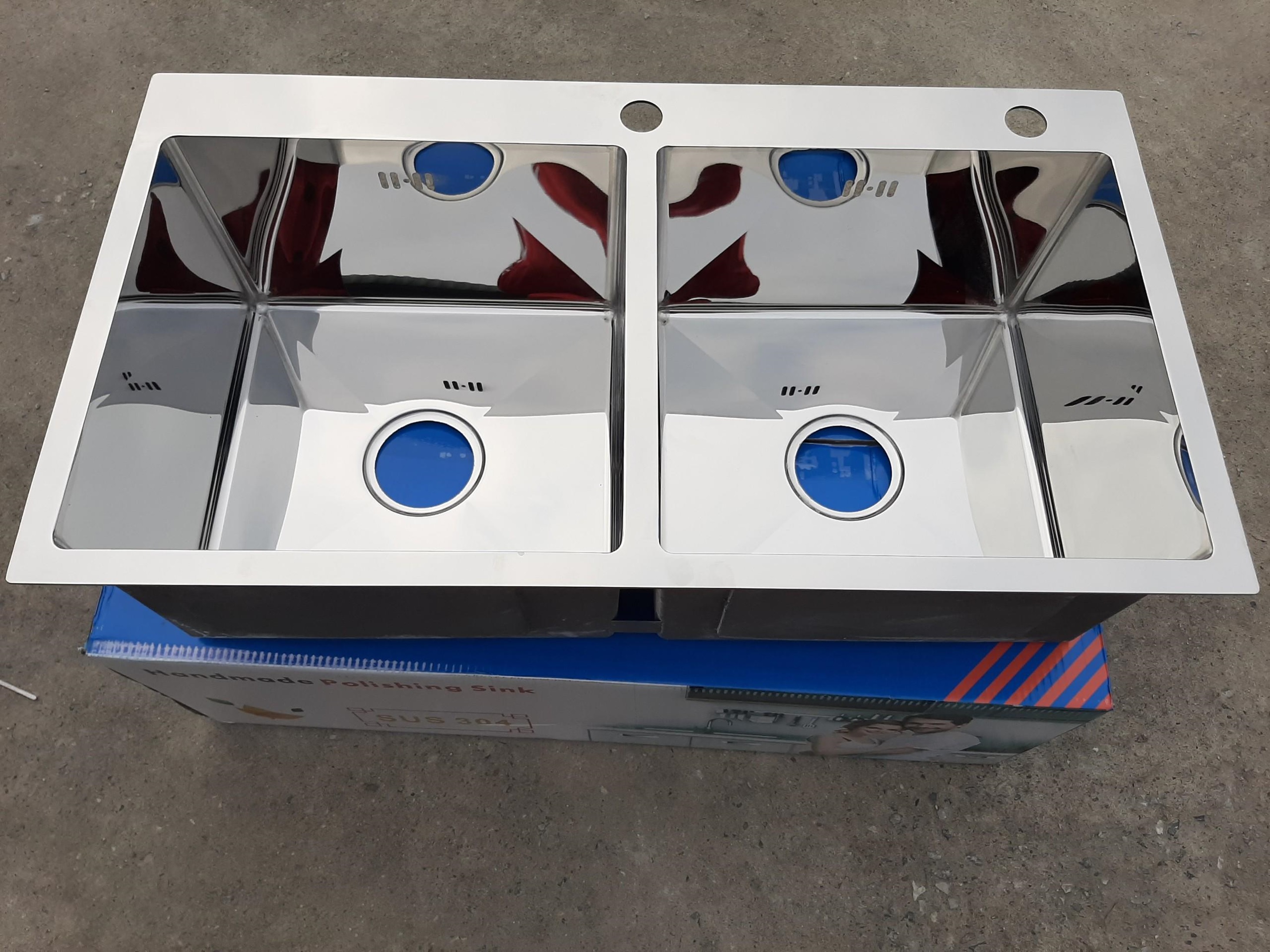 CHẬU RỬA BÁT, CHÉN INOX 2 HỐ CÂN BÓNG GRBC8245CB