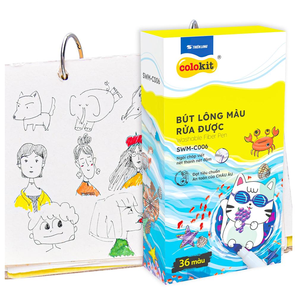 Hộp Bút Lông 36 Màu Fiber Pen Washable - Nét Mảnh Nét To - Colokit SWM-C006 (Mẫu Bao Bì Giao Ngẫu Nhiên)