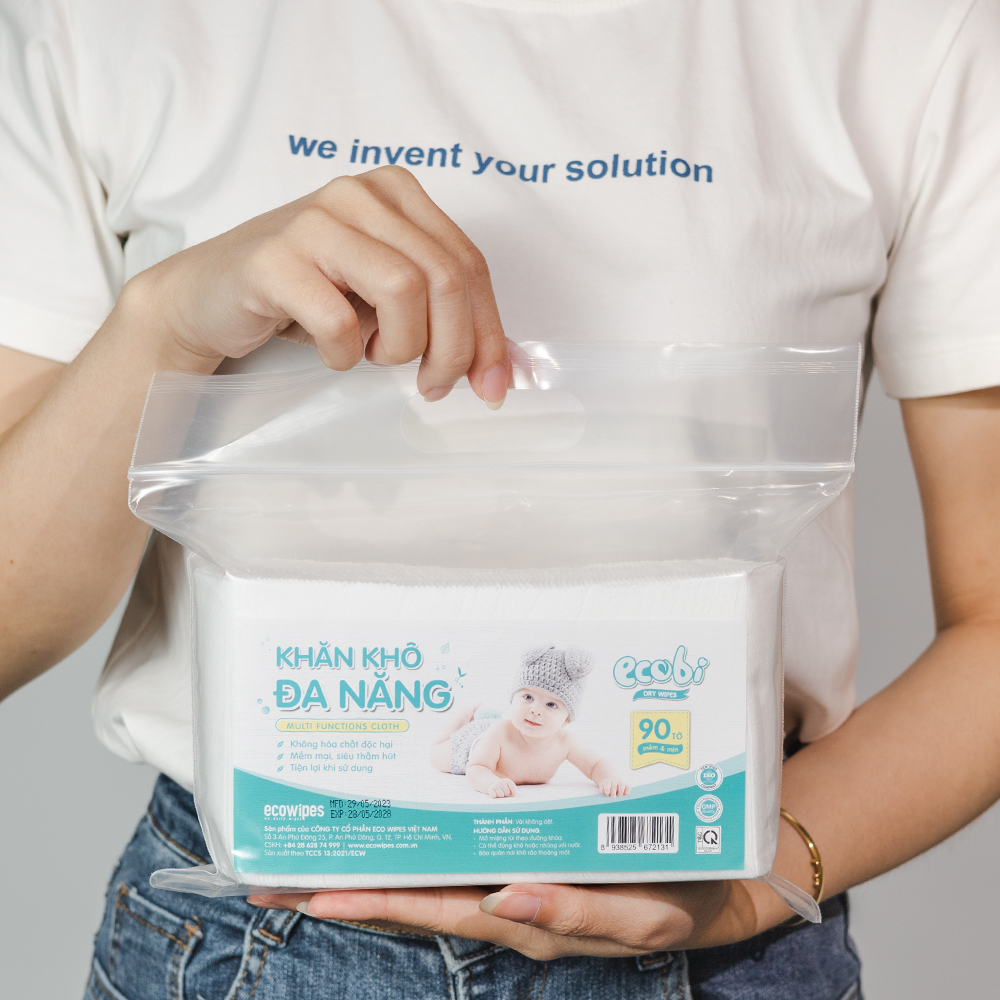 Khăn khô đa năng cao cấp cho bé EcoWipes Ecobi không mùi không paraben an toàn cho da bé