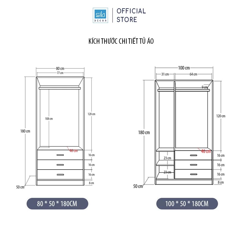 Tủ Quần Áo Gỗ Nhiều Ngăn Đa Năng Màu Trắng Phối Vân Gỗ Nâu Thương Hiệu SIB Decor TA08