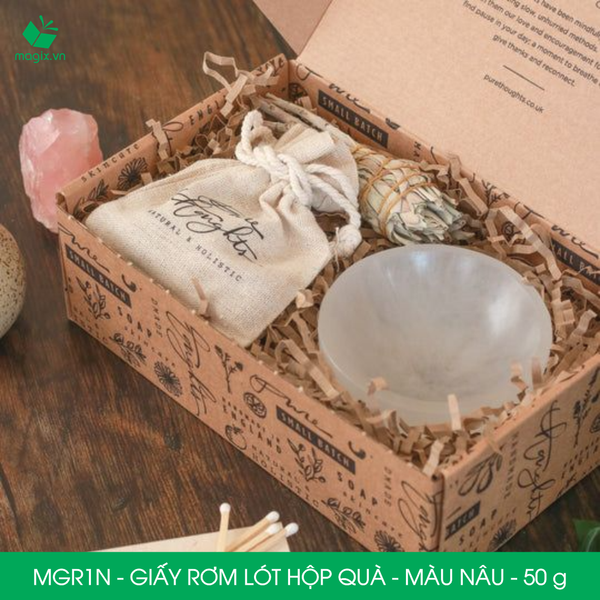 MGR1N - 50g Giấy rơm lót hộp quà màu nâu - Giấy sợi rơm trang trí - Giấy vụn chống sốc