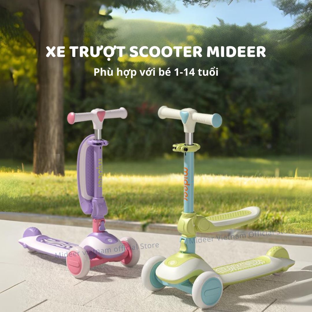 Xe Trượt Scooter Mideer Cao Cấp gấp gọn có ghế ngồi cho bé