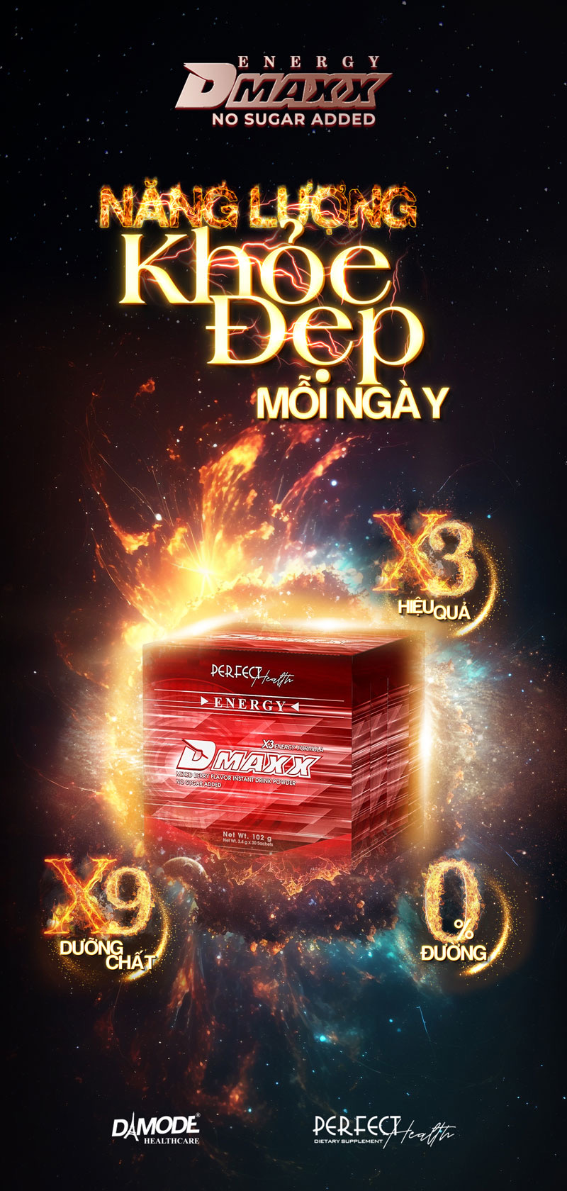 Thức uống bổ sung vitamin tăng năng lượng DMAXX NO SUGAR DAMODE hộp 30 gói